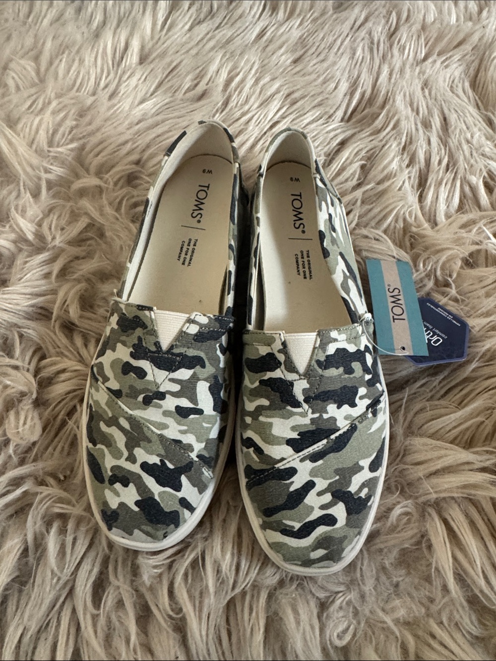 Toms Women’s Camouflage Slip-On Flats in Green, Black, Cream